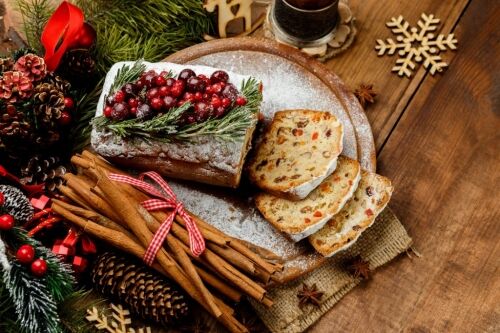 A beautiful presentation of Christmas fruit cake